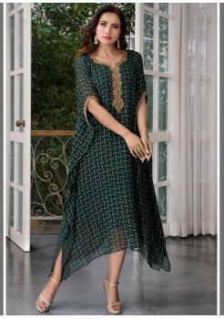 Green Viscose Georgette  Kaftan Kurti 